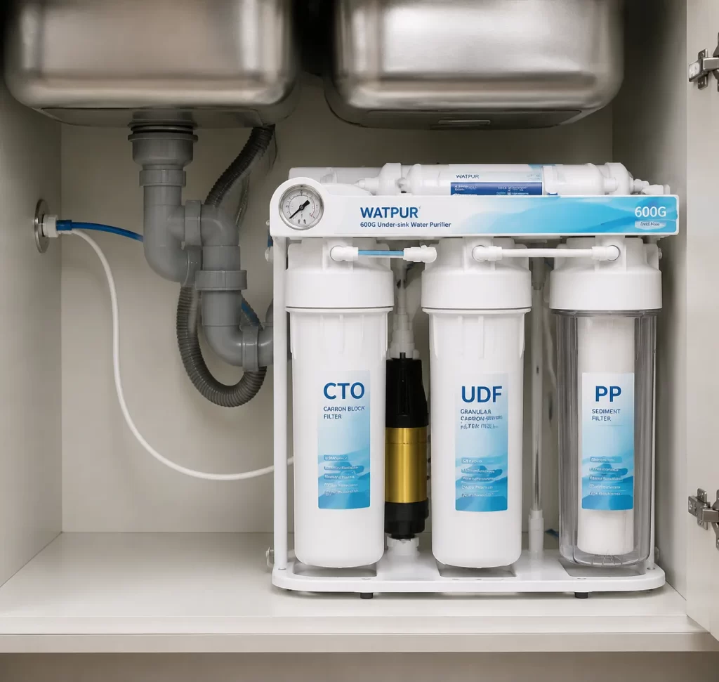 RO water purifier for large family Watpur 600G under-sink installation