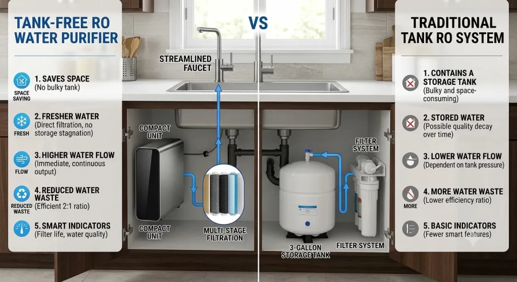 tank-free RO water purifier vs traditional tank RO system comparison